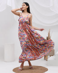 Multicolor frill maxi dress