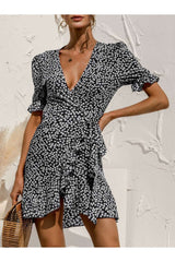 Short Deep Neck Printed A-Line Dress