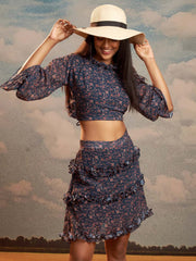 Navy Floral Print Straight Co-Ords Set