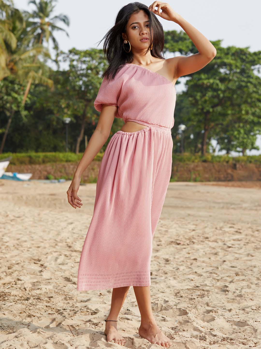 Pink Cut Work Bubble A-Line Maxi Dress