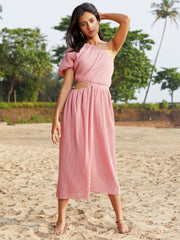 Pink Cut Work Bubble A-Line Maxi Dress