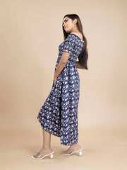 Midnight Blue Floral Printed A-Line Maxi Dress