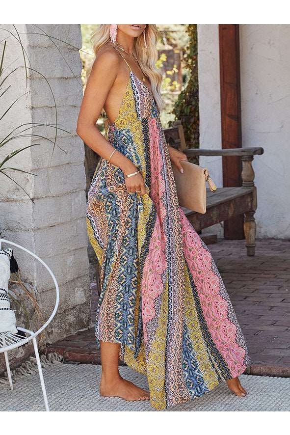 Sleeveless Multicolor Printed Long Slip Dress