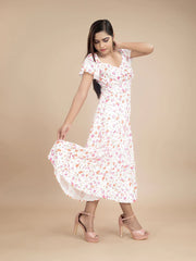 White Printed A-Line Dress