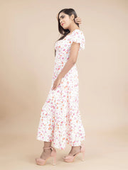 White Printed A-Line Dress