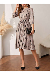 Camel Heart Shape Print A-Line Dress