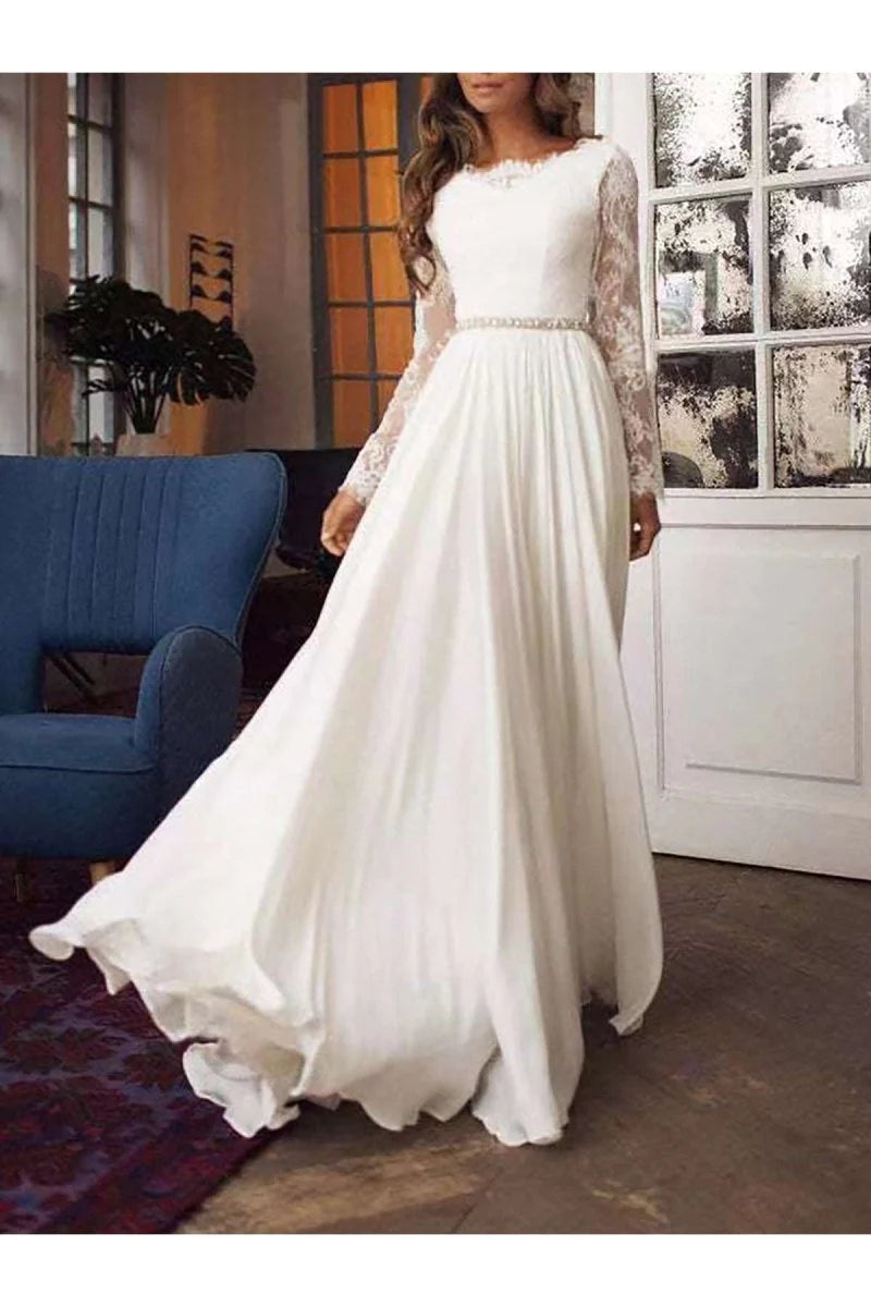 White long sleeve A-line Dress