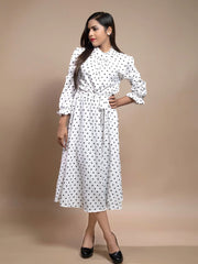 Long Sleeves Polka Dot A- Line Dress