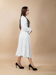 Long Sleeves Polka Dot A- Line Dress