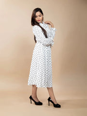 Long Sleeves Polka Dot A- Line Dress